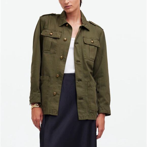 Madewell Chino Safari Cargo Button Up Jacket Green S Small Missing Belt New